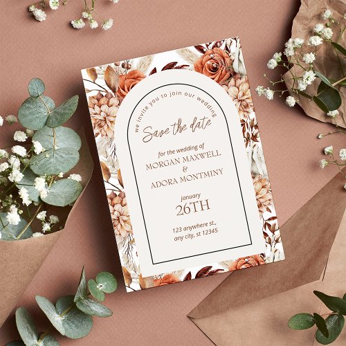 Boho Neutral Watercolor Pampas Save the Date Card