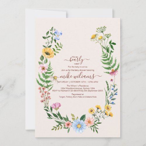 Boho Neutral Watercolor Wildflower Baby Shower Invitation