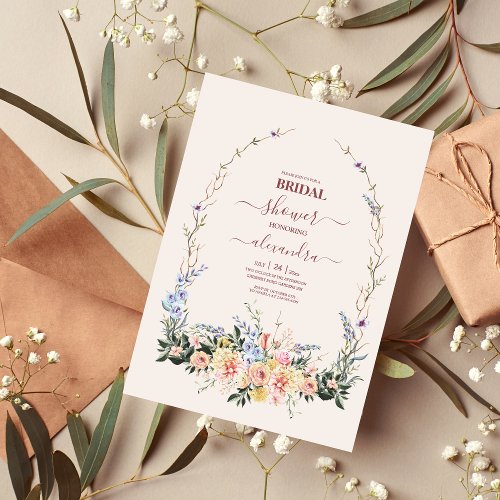 Boho Neutral Watercolor Wildflower Bridal Shower Invitation
