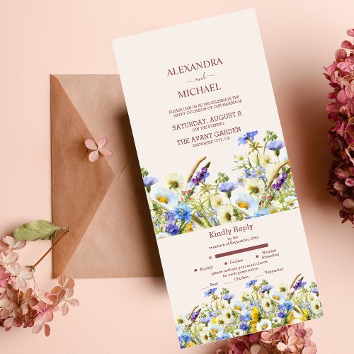 Boho Neutral Watercolor Wildflower Wedding  All In All In One Invitation