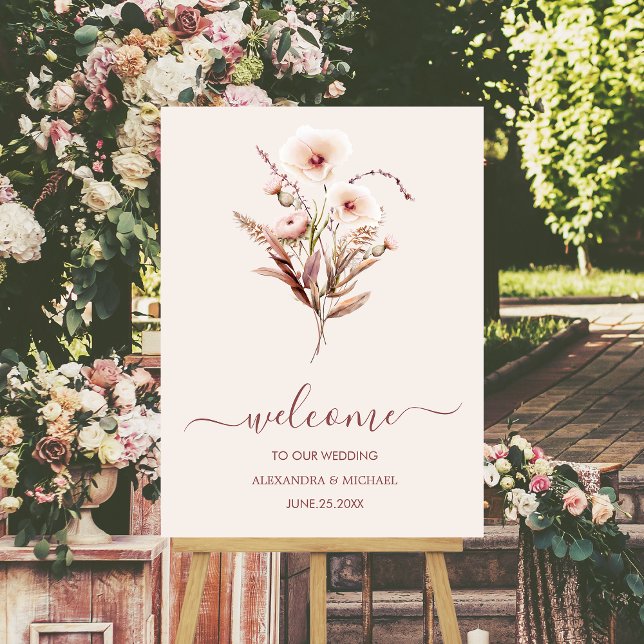 Boho Neutral Watercolor Wildflower Wedding  Foam Board (Creator Uploaded)