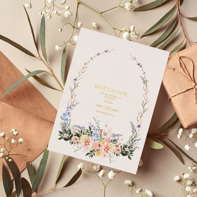Boho Neutral Watercolor Wildflower Wedding  Foil I Foil Invitation (Creator Uploaded)