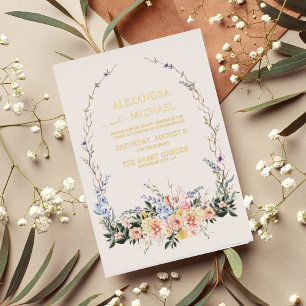 Boho Neutral Watercolor Wildflower Wedding Foil In Foil Invitation