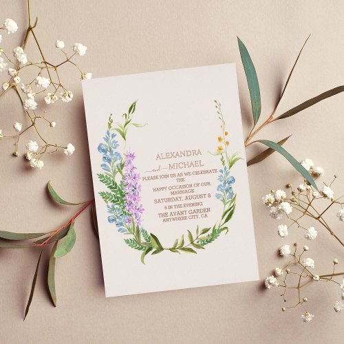 Boho Neutral Watercolor Wildflower Wedding Foil Invitation