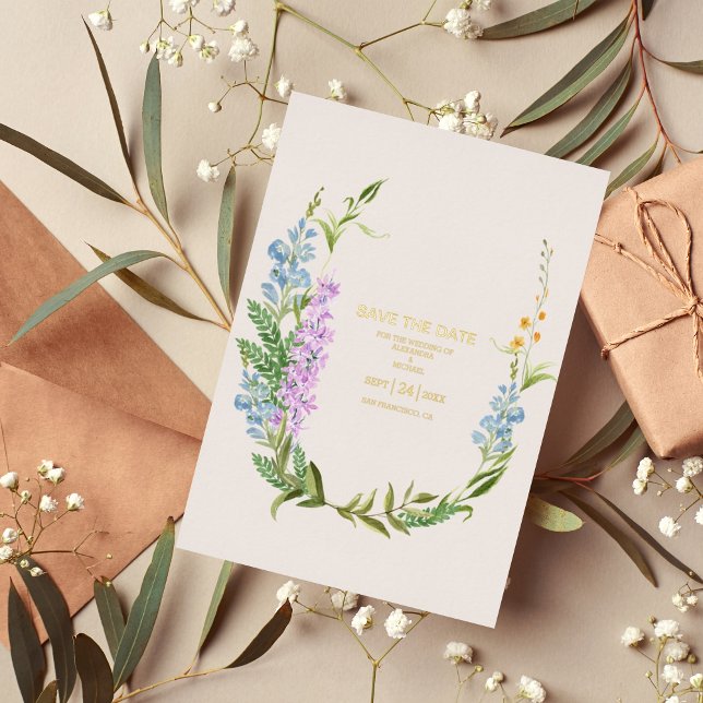 Boho Neutral Watercolor Wildflower Wedding  Foil Invitation (Creator Uploaded)