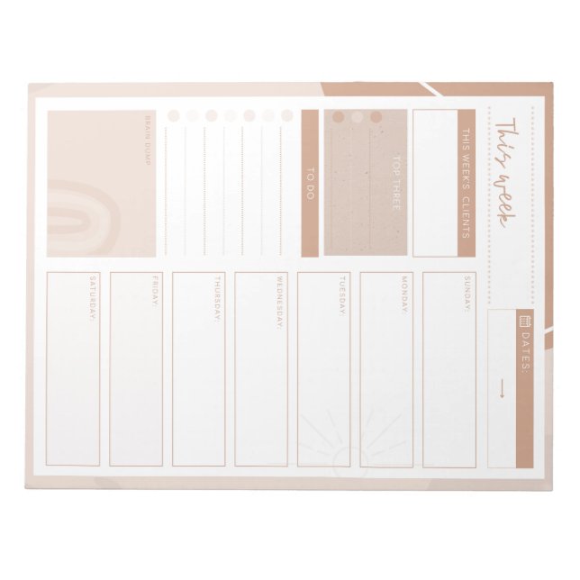 Boho Neutral Weekly Planner for Service Providers  Notepad (Front)
