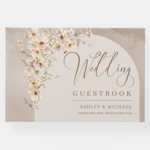 Boho neutral Wildflowers Ivory Arch Frame wedding Guest Book