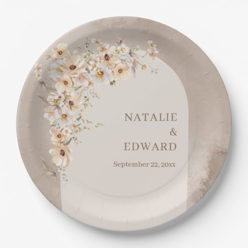 Boho neutral wildflowers ivory tan hues arch paper plates
