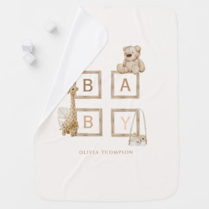 Boho Neutral Wood Block Letters Baby  Blanket