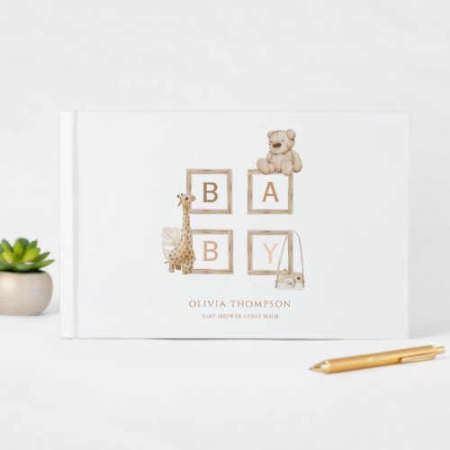 Boho Neutral Wood Block Letters Guest Book