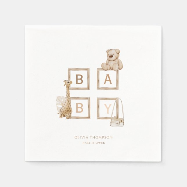 Boho Neutral Wood Block Letters  Napkins (Front)