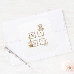 Boho Neutral Wood Block Letters Square Sticker