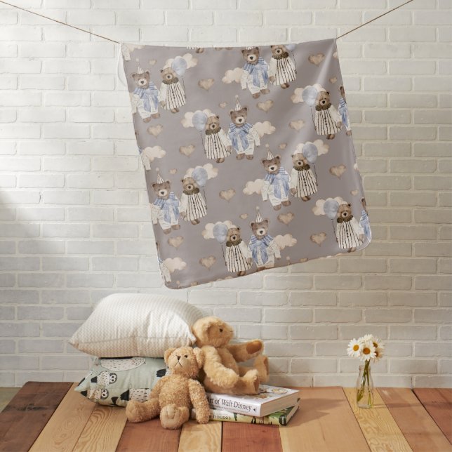 Boho Neutrals Baby Blanket in Bears & Blues (In Situ)