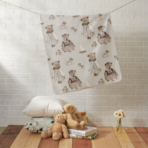 Boho Neutrals Baby Blanket with Baby Bears