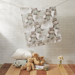 Boho Neutrals Baby Blanket with Baby Hippos