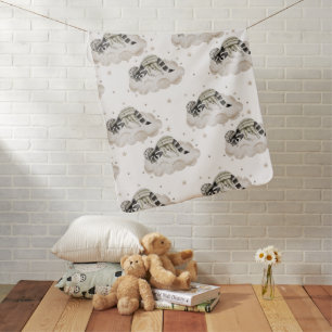 Boho Neutrals Baby Blanket with Sleeping Raccoons