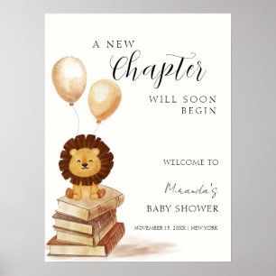 Boho New Chapter Lion Balloon Baby Shower Welcome Poster