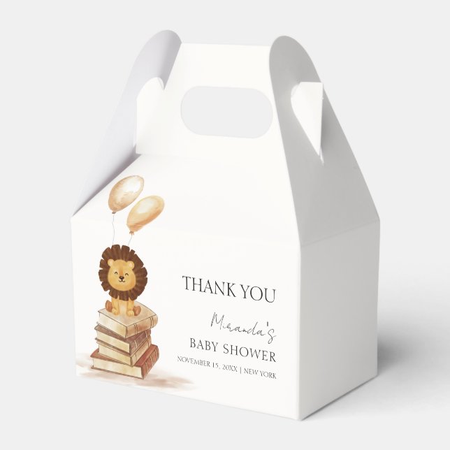 Boho New Chapter Wild Lion Balloon Baby Shower  Favor Boxes (Front Side)