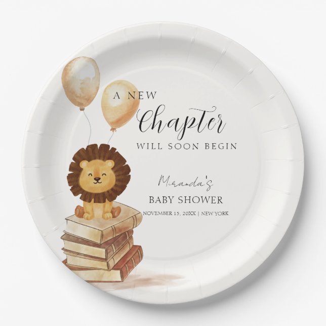Boho New Chapter Wild Lion Balloon Baby Shower  Paper Plates (Front)