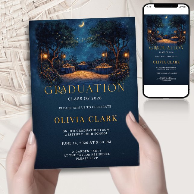 Boho Night Garden Graduation  Floral Party Invitation (Creator Uploaded)