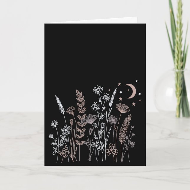 Boho Night Sky Floral Illustration – Moon, Stars & Card (Front)
