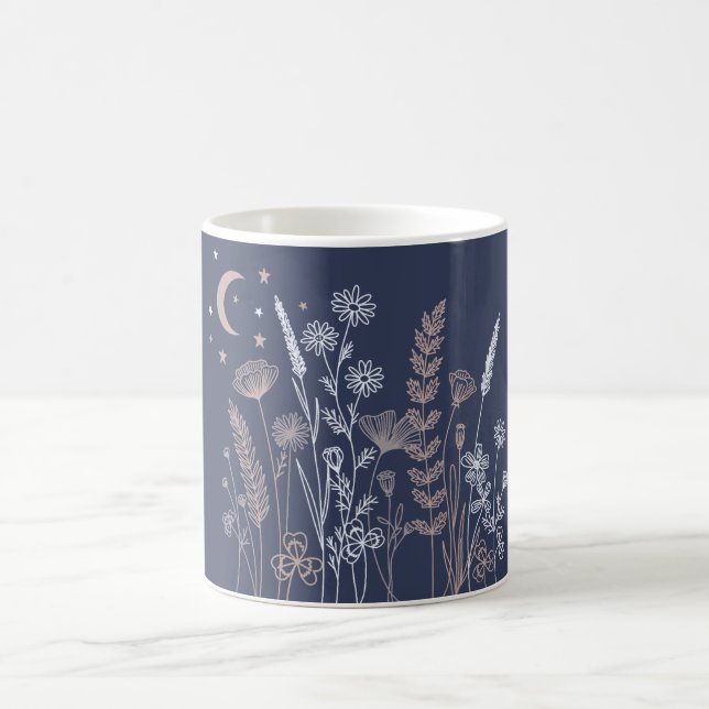 Boho Night Sky Floral Illustration – Moon, Stars & Coffee Mug (Center)