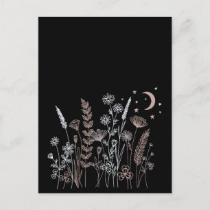 Boho Night Sky Floral Illustration – Moon, Stars & Postcard
