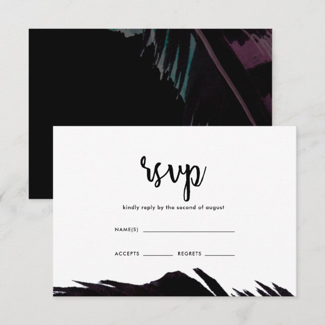 Boho Nights Black with Feather Wedding RSVP Card (Front/Back)