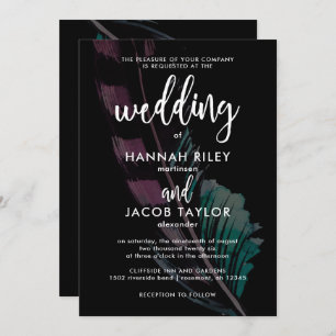 Boho Nights Black with Feathers Wedding Invitation