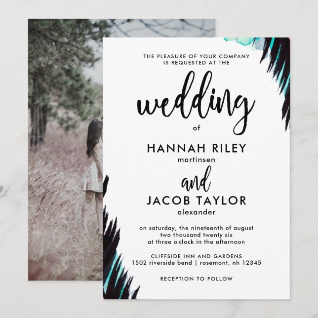 Boho Nights Photo Black and White Wedding Invitation (Front/Back)