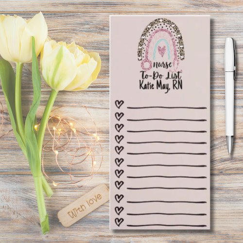 Boho Nurse Rainbow Personalized To_Do List Magnetic Notepad