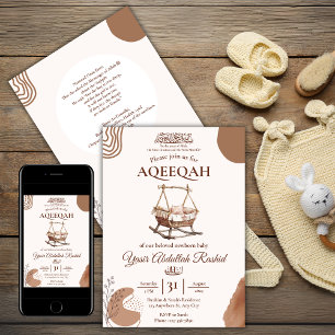 Boho Nursery Baby Boy Muslim Newborn Aqiqah Aqeeqa Invitation
