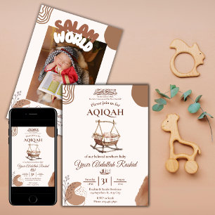 Boho Nursery Baby Boy Muslim Newborn Aqiqah Aqeeqa Invitation