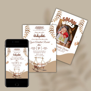 Boho Nursery Baby Boy Muslim Newborn Aqiqah Aqeeqa Invitation
