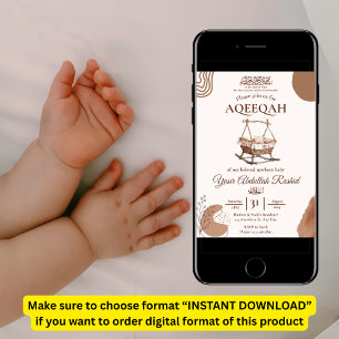 Boho Nursery Baby Boy Muslim Newborn Aqiqah Aqeeqa Invitation