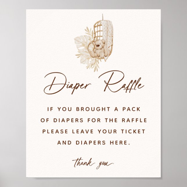 Boho Nursery Baby Shower Diaper Raffle Sign (Front)