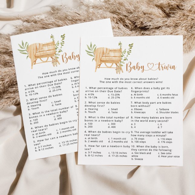 Boho nursery Baby trivia baby shower game (Creator Uploaded)