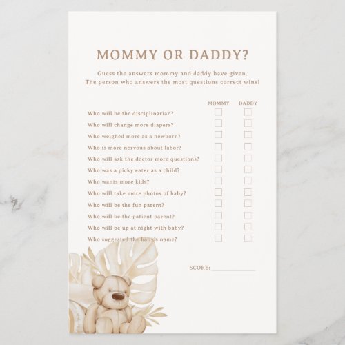 Boho Nursery Chic Baby Shower Mommy or Daddy Game Flyer