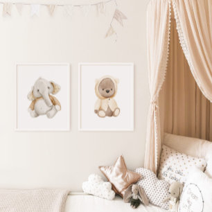 Boho nursery cute watercolor animals wall art sets