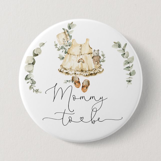 Boho nursery eucalyptus Mommy to be Button (Front)
