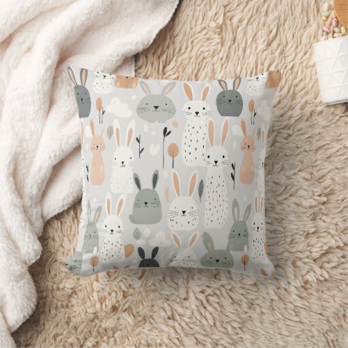 Boho Nursery Minimalist Bunny Rabbits Throw Pillow