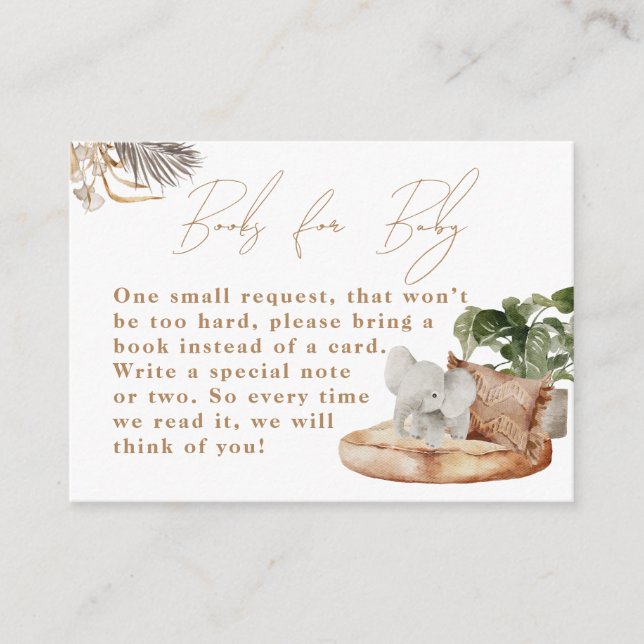 Boho Nursery Modern Elegant Baby Shower Book Enclosure Card (Front)