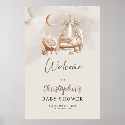 Boho nursery nook pampas earth Baby Shower Welcome Poster