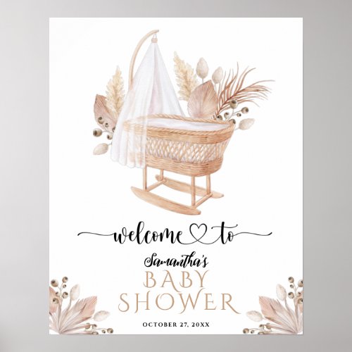 Boho Nursery Pampas Grass Girl Baby Shower Welcome Poster