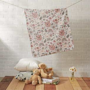 Boho Nursery Teddy Bears with Rainbows -Earthy (4) Baby Blanket