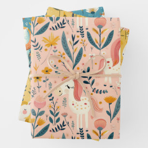 Boho nursery unicorns, baby shower gift wrapping paper sheets