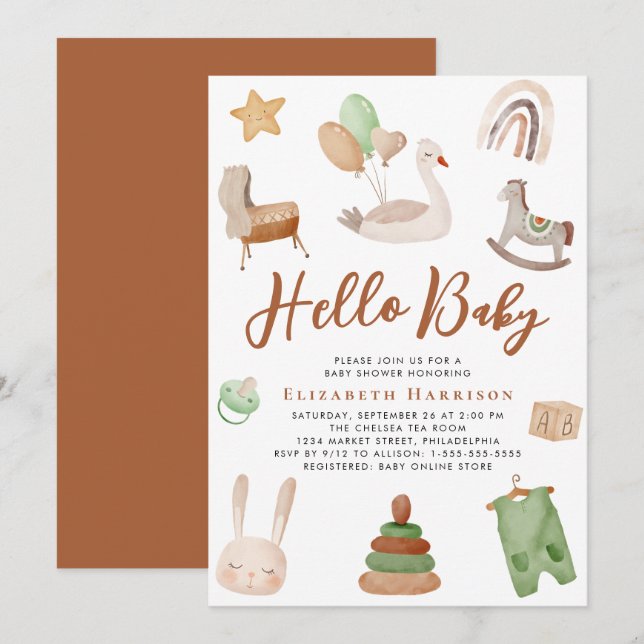 Boho Nursery Watercolor Terracotta Baby Shower Invitation (Front/Back)