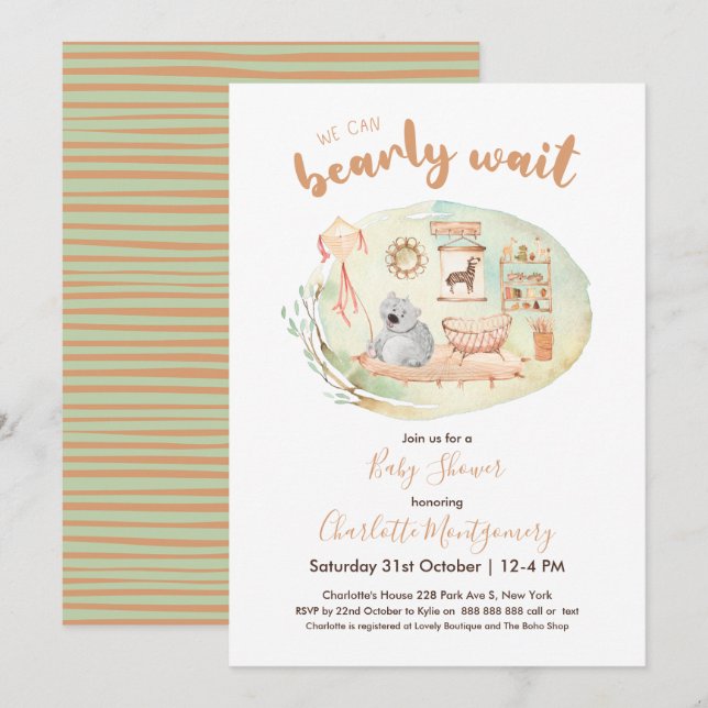 Boho Nursery We Can Bearly Wait Baby Shower Invitation (Front/Back)