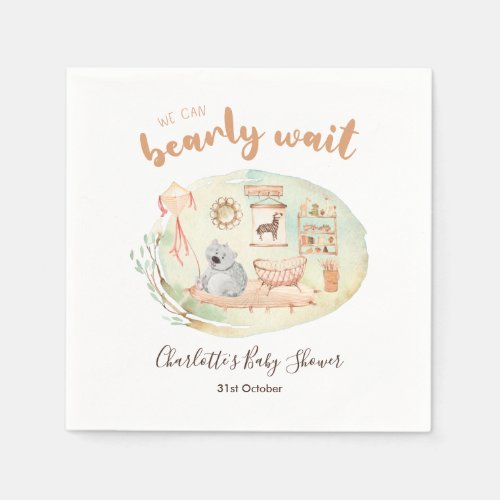 Boho Nursery We Can Bearly Wait Baby Shower Napkin