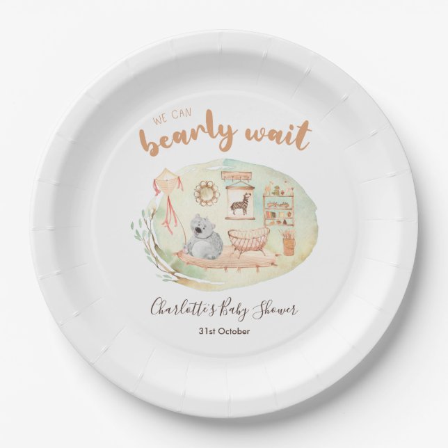 Boho Nursery We Can Bearly Wait Baby Shower Paper  Plates (Front)